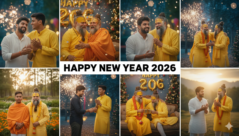 happay new year 2026 gemini Prompts Premanand Ji Maharaj Ai Photo Editing